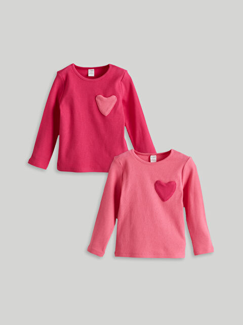 LCW Kids Kalp Nakışlı Kız Çocuk Tişört 2'li - S5NS39Z1-GEV