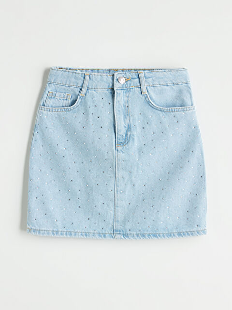 LCW Kids Beli Ayarlanabilir Lastikli Taşlı Kız Çocuk Jean Etek - S5NS47Z4-311