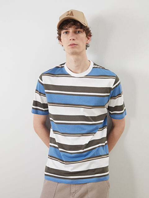 XSIDE Bisiklet Yaka Çizgili Penye Erkek Tişört - S5NT61Z8-R9J