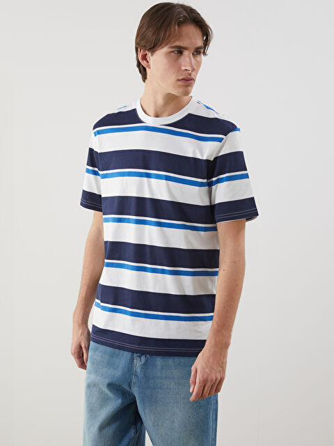 XSIDE Bisiklet Yaka Çizgili Penye Erkek Tişört - S5NT62Z8-R9J