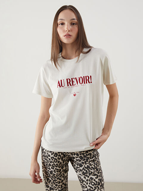 LCW Vision Yazı Baskılı Pamuklu Kadın Tişört - S5NT81Z8-FRR