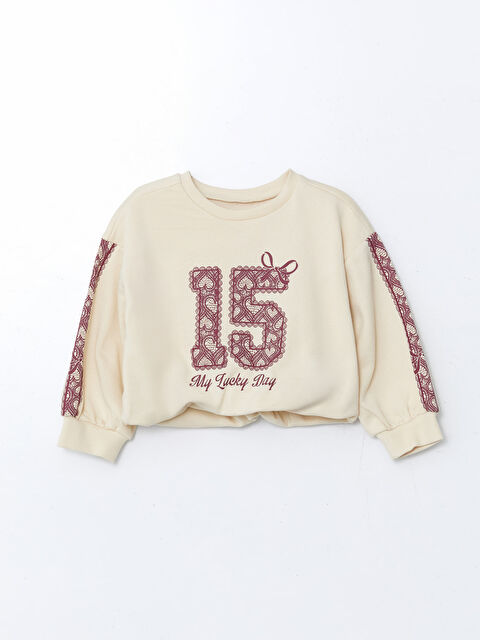 LCW Kids Bisiklet Yaka Yazı Baskılı Kız Çocuk Sweatshirt - S5NU33Z1-FRC
