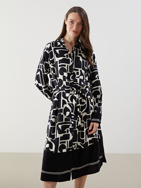 LCW Grace Kuşaklı Desenli Gömlek Elbise - S5NV43Z8-LQJ