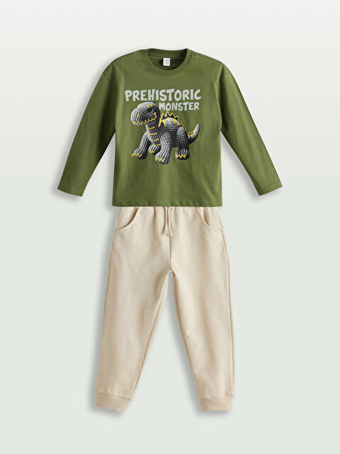LCW Kids Dinozor Baskılı Erkek Çocuk Tişört ve Pantolon 2li - S5NY19Z1-H6X