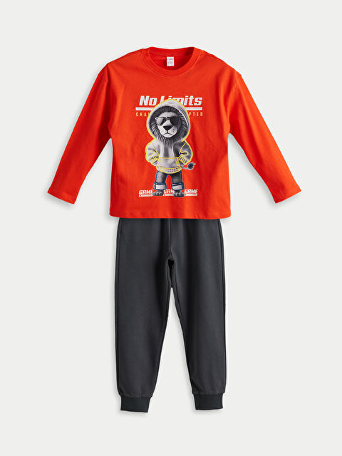 LCW Kids Aslan Baskılı Erkek Çocuk Tişört ve Pantolon 2li - S5NY22Z1-GMT