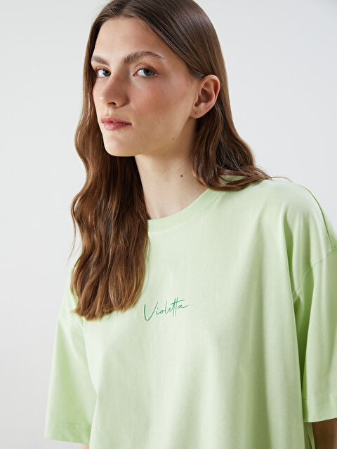 LCW Vision Bisiklet Yaka Baskılı Oversize Kadın Tişört - S5NY90Z8-FSZ