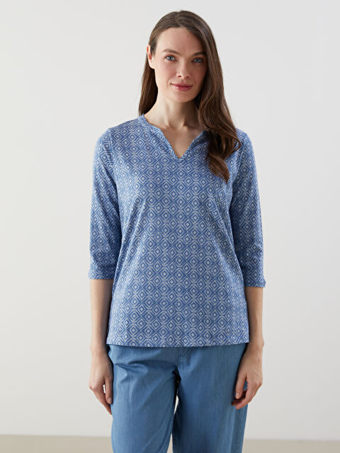 LCW Grace Kaçık Yaka Desenli Kadın Bluz - S5O017Z8-LS3