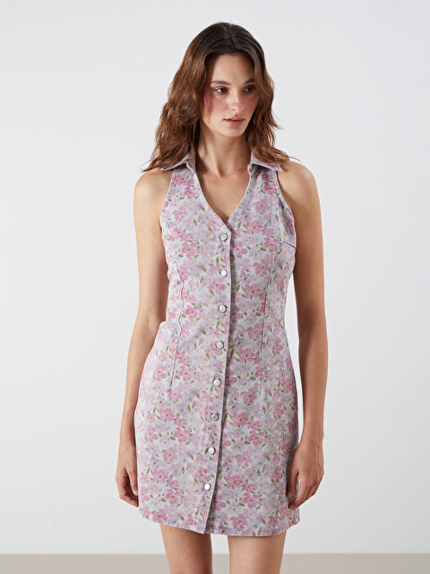 LCW Vision Gömlek Yaka Çiçekli Jean Elbise - S5O037Z8-FTG