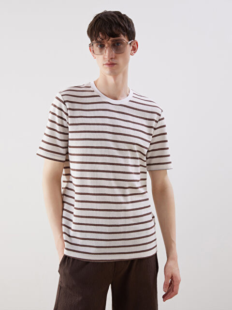 XSIDE Bisiklet Yaka Çizgili Erkek Tişört - S5O046Z8-LEW