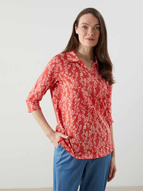 LCW Grace Gömlek Yaka Çiçekli Kadın Bluz - S5O065Z8-LSR