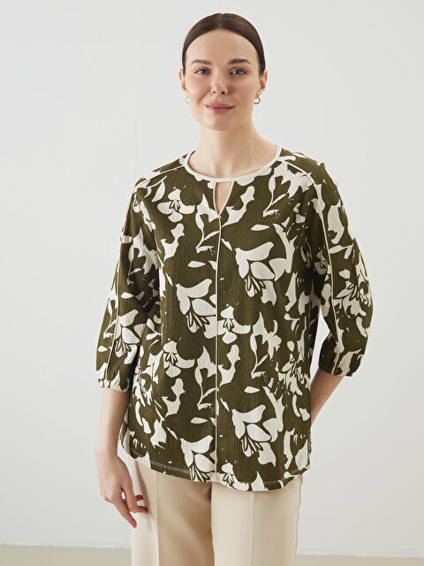 LCW Grace Bisiklet Yaka Desenli Kadın Bluz - S5O071Z8-LRR