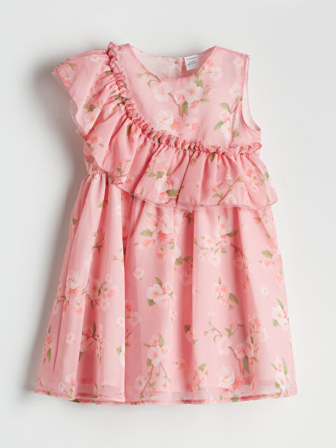 LCW Kids Bisiklet Yaka Çiçekli Kız Çocuk Şifon Elbise - S5O073Z1-LT4