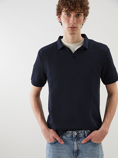 XSIDE Polo Yaka Erkek Dokulu Tişört - S5O081Z8-J2Y