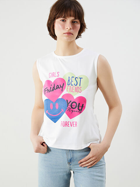 LCWAIKIKI Classic Crew Neck Printed Women's Tank Top - S5O117Z8-FEW