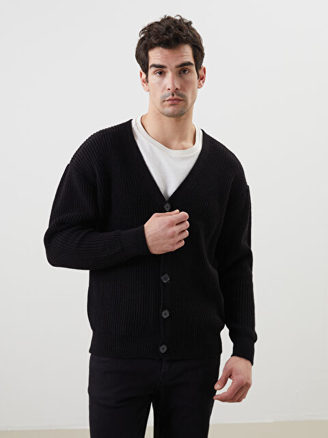 XSIDE Standart Kalıp V Yaka Erkek Triko Hırka - S5O123Z8-CVL