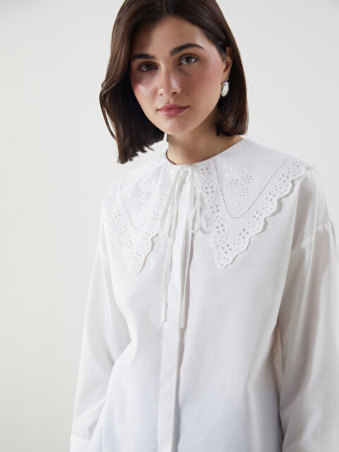 LCW Modest Bebe Yaka Poplin Kadın Gömlek Tunik - S5O178Z8-EEW