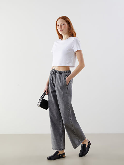 Natuvera Beli Lastikli Wideleg Kadın Jean Pantolon - S5O185Z8-J0F