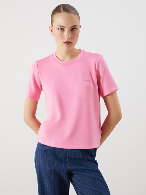 LCW Vision Bisiklet Yaka Nakışlı Kadın Tişört - S5O215Z8-FMM