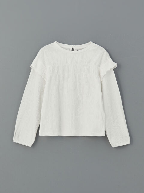 LCW Kids Bisiklet Yaka Fırfır Detaylı Kız Çocuk Tişört - S5O242Z4-R9J