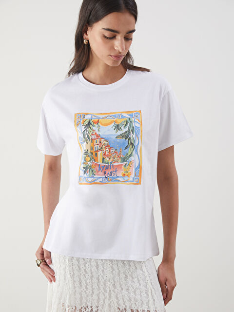 LCW Vision Bisiklet Yaka Baskılı Kadın Tişört - S5O252Z8-Q6K