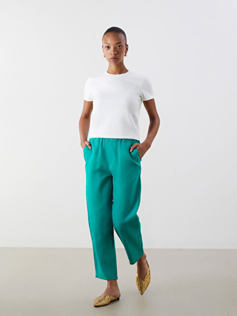 LCW Vision Beli Lastikli %100 Keten Kadın Pantolon - S5O265Z8-GZR