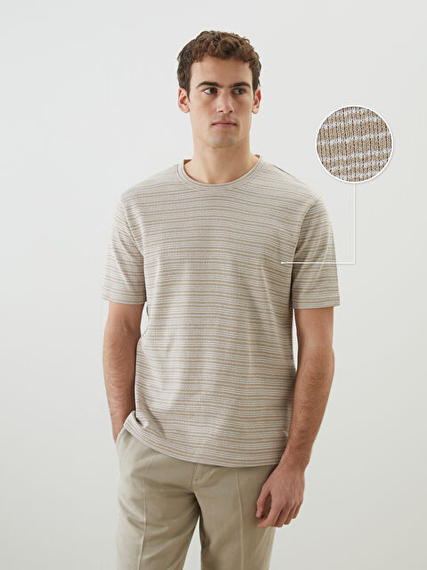 XSIDE Crew Neck Striped Men's Textured T-Shirt - S5O301Z8-LE8