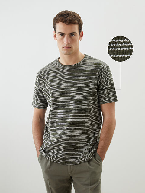 XSIDE Bisiklet Yaka Çizgili Erkek Dokulu Tişört - S5O301Z8-LGE