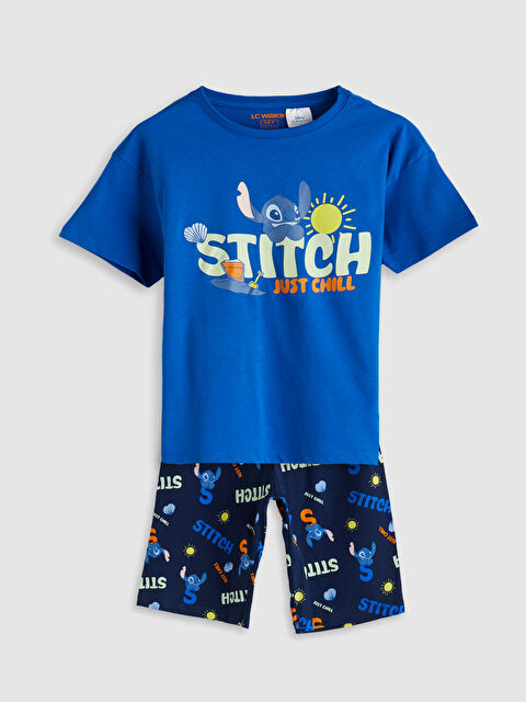 LCW Kids Bisiklet Yaka Stitch Baskılı Erkek Çocuk Şortlu Pijama Takımı - S5O314Z4-JUF