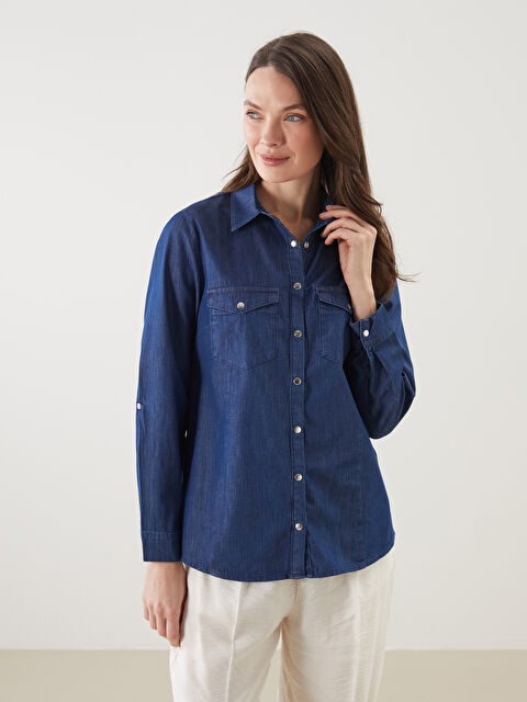 LCW Grace Gömlek Yaka Kadın Jean Tunik - S5O396Z8-563