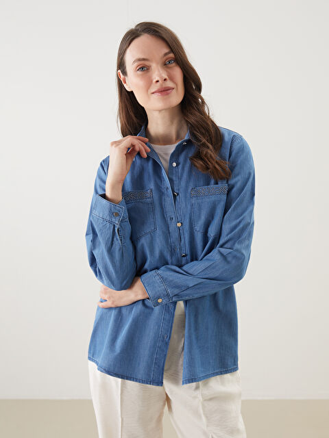 LCW Grace Gömlek Yaka Kadın Jean Tunik - S5O400Z8-563