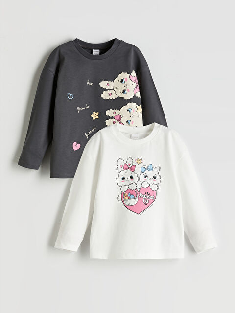 LCW Kids Bisiklet Yaka Baskılı Kız Çocuk Tişört 2'li - S5O405Z1-R9J