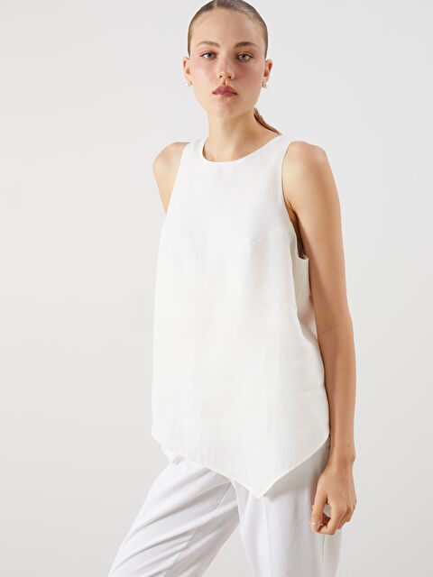 LCW Vision Bisiklet Yaka Keten Karışımlı Asimetrik Kesim Bluz - S5O518Z8-R9J