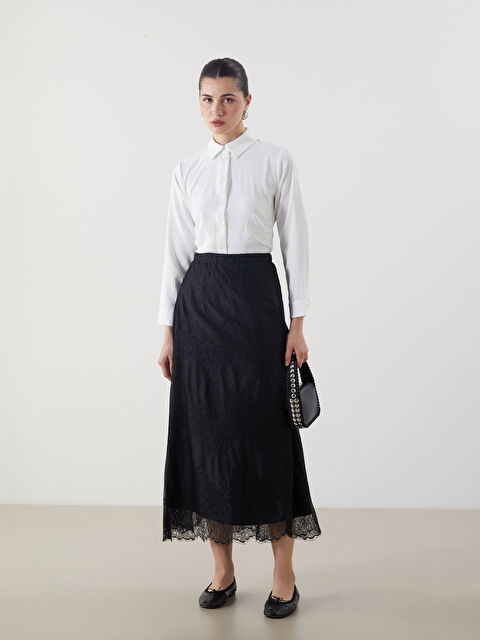 LCW Modest Beli Lastikli Kendinden Desenli Brode Etek - S5O555Z8-CVL