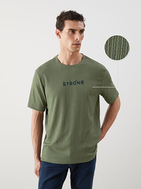 LCWAIKIKI Classic Bisiklet Yaka Baskılı Erkek Dokulu Tişört - S5O611Z8-GRY