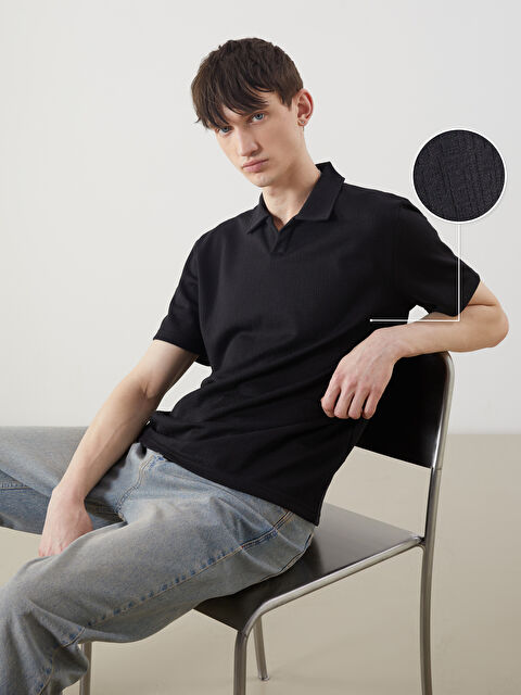 XSIDE Polo Yaka Erkek Dokulu Tişört - S5O648Z8-CVL