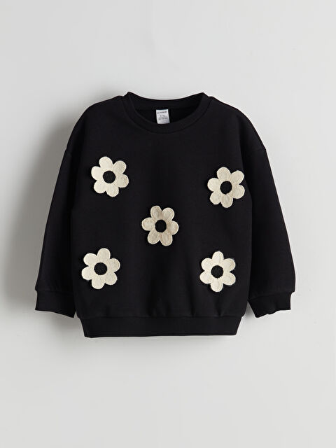 LCW Kids Bisiklet Yaka Çiçekli Kız Çocuk Sweatshirt - S5O673Z1-CVL