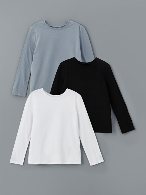 LCW Kids Bisiklet Yaka Kız Çocuk Tişört 3'lü - S5O738Z4-CVL