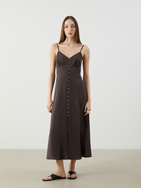 LCW Vision Kalp Yaka Büzgü Detaylı Askılı Elbise - S5O743Z8-HDS