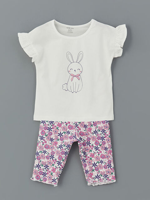 LCW baby Çiçekli Kız Bebek Tayt ve Baskılı Tişört 2'li - S5O795Z1-FDU