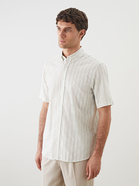 SOUTHBLUE Regular Fit Kısa Kollu Çizgili Keten Karışımlı Erkek Gömlek - S5O796Z8-PX2
