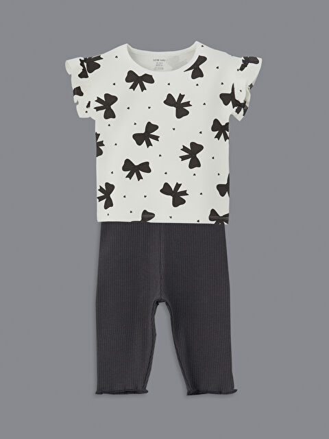 LCW baby Kurdele Detaylı Kız Bebek Tişört ve Tayt 2'li - S5O797Z1-LRA