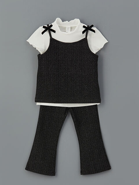 LCW Kids Fiyonklu Kız Çocuk Tişört Tayt Pantolon ve Bluz 3'li - S5O819Z1-R9J