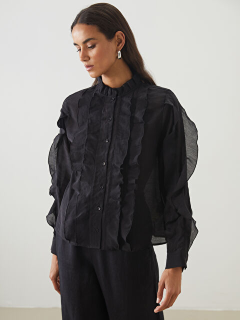 LCW Modest Dik Yaka Fırfırlı Kadın Gömlek - S5O848Z8-CVL