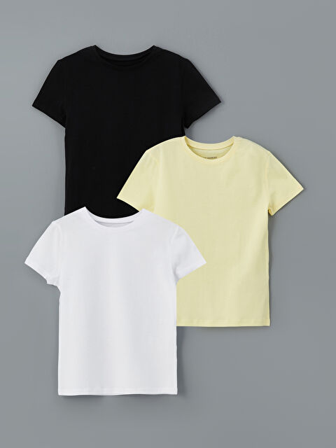 LCW Kids Bisiklet Yaka Kız Çocuk Tişört 3'lü - S5O861Z4-CVL