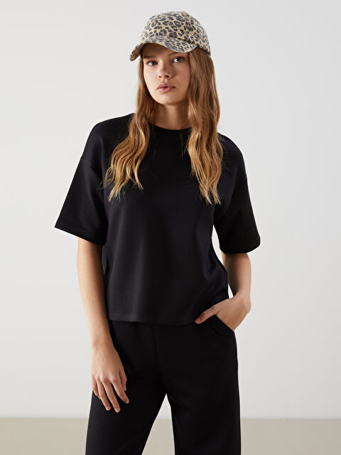 XSIDE Bisiklet Yaka Oversize Kadın Tişört - S5O871Z8-CVL