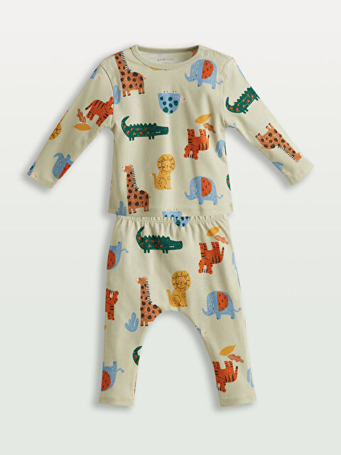 LCW baby Dinozor Baskılı Erkek Bebek Tişört ve Pantolon 2'li - S5OA07Z1-LRR