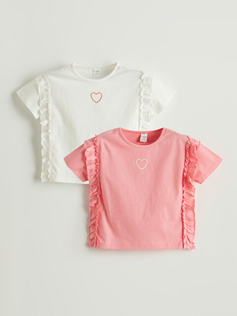 LCW Kids Bisiklet Yaka Nakışlı Kız Çocuk Tişört 2'li - S5OA23Z1-QY4