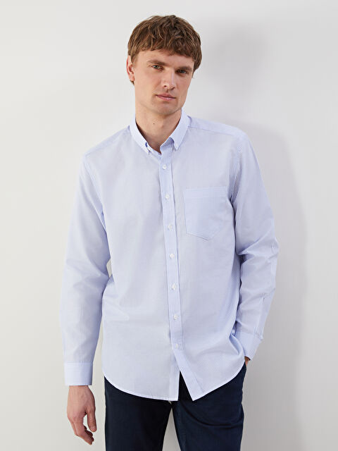 LCWAIKIKI Classic Regular Fit Uzun Kollu Çizgili Poplin Erkek Gömlek - S5OA85Z8-LEN