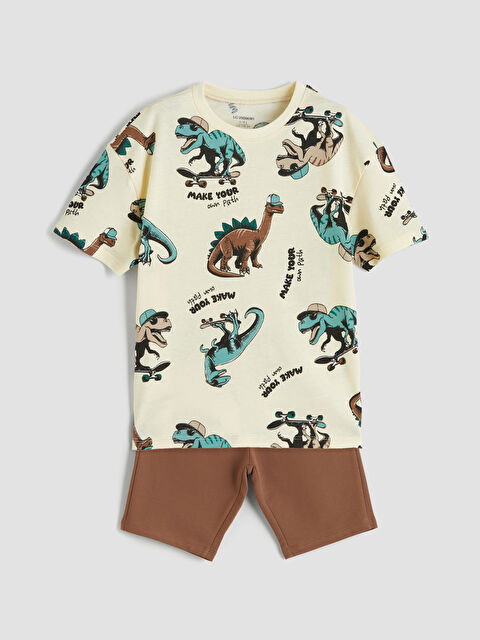 LCW Kids Dinozor Baskılı Erkek Çocuk Tişört ve Şort 2'li - S5OB41Z1-LQA