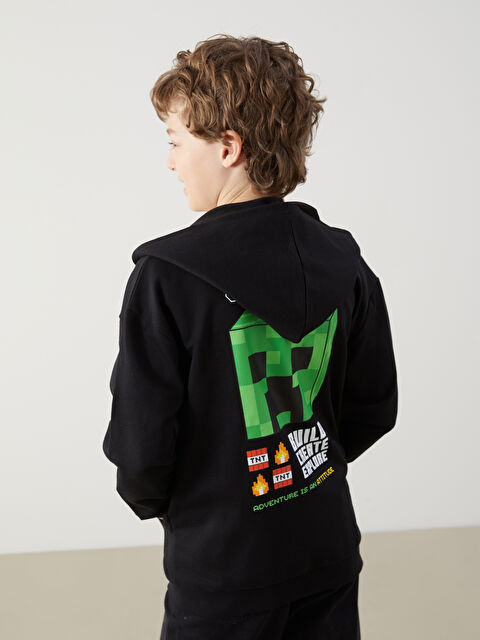 LCW Kids Kapüşonlu Minecraft Baskılı Erkek Çocuk Fermuarlı Sweatshirt - S5OB47Z4-CVL